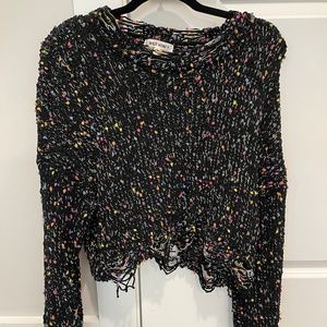 WILD HONEY, BLACK CROP TOP SWEATER WITH PINK,YELLOW,BLUE DOTS, SIZE SMALL